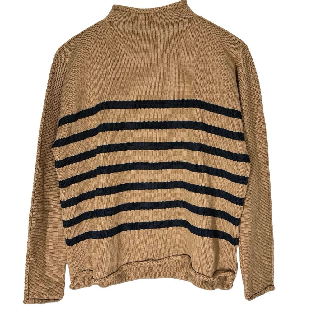 Frank & Eileen Camel and Black Striped Turtleneck Sweater